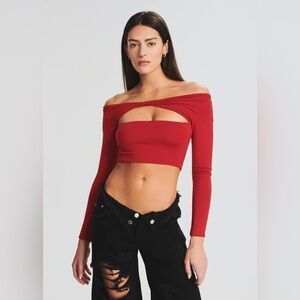 NWT SER.O.YA Red Ellis Off the Shoulder Cutout Crop Top sz Medium